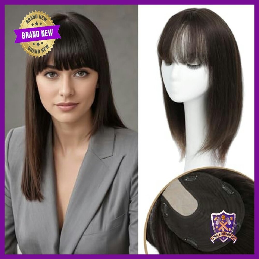 15" Real Human Hair Topper with Bangs for Hair Loss Coverage